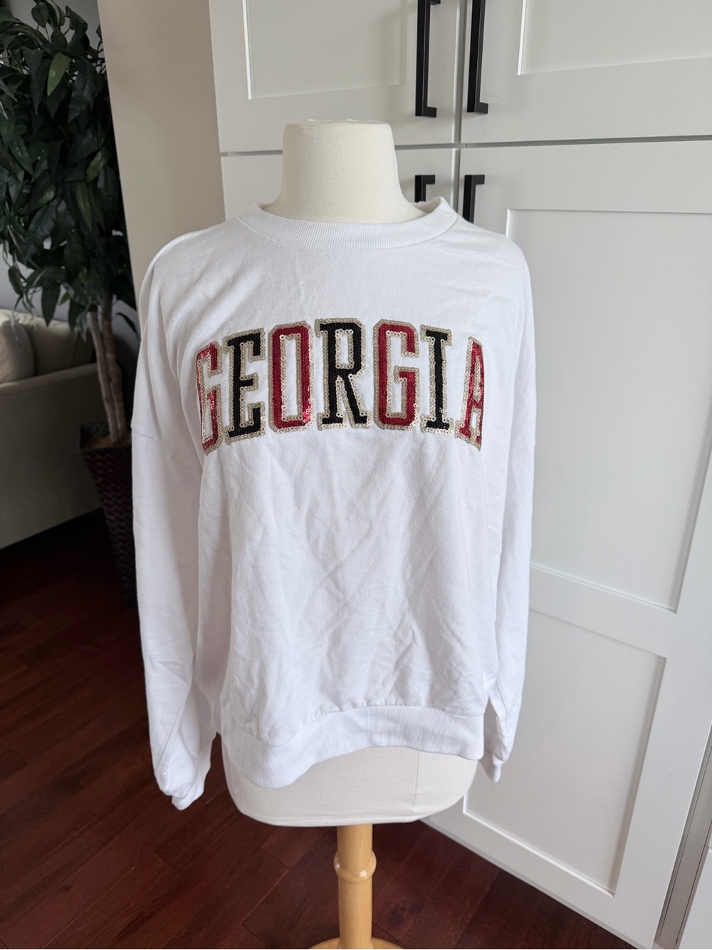 Pressbox White Georgia Bulldogs Janise Sequin Oversized Sweatshirt Medium